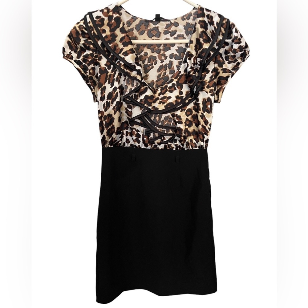 *Heart Soul Leopard Print and Black Ruffle Dress Small